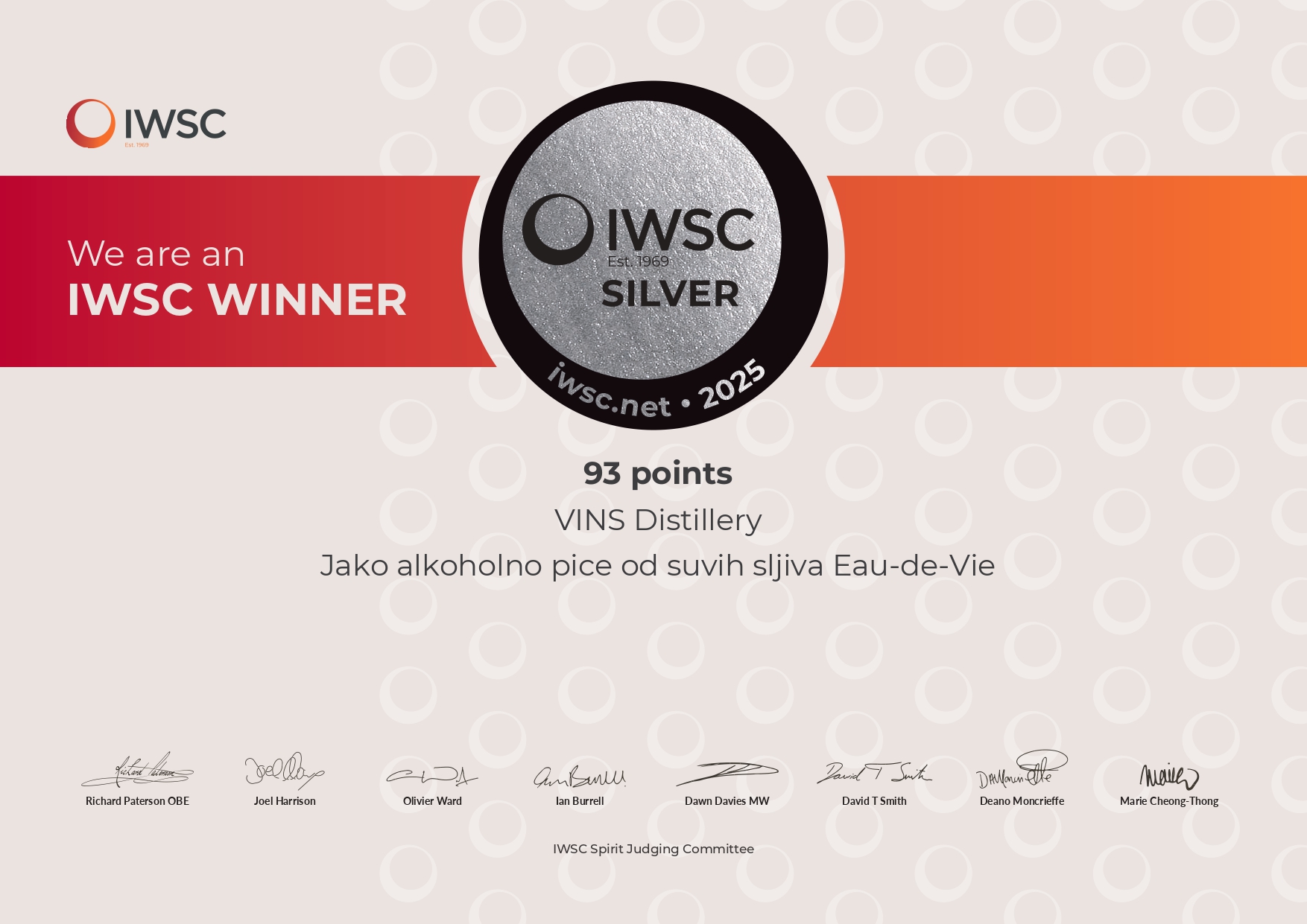 IWSC 2025 Silver medal for VINS brandy